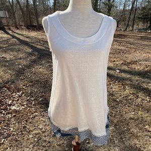 Yak N Yeti TOP TANK WHITE SLEEVELESS BLUE ACCENT Size S